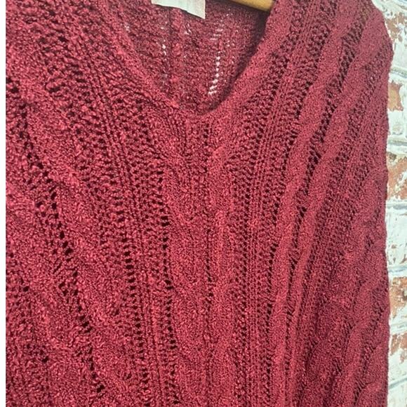 Altar'd State Rasberry Red Oversized Chunky V-Neck Knit Hi-Low Tunic Sweater - Picture 6 of 9